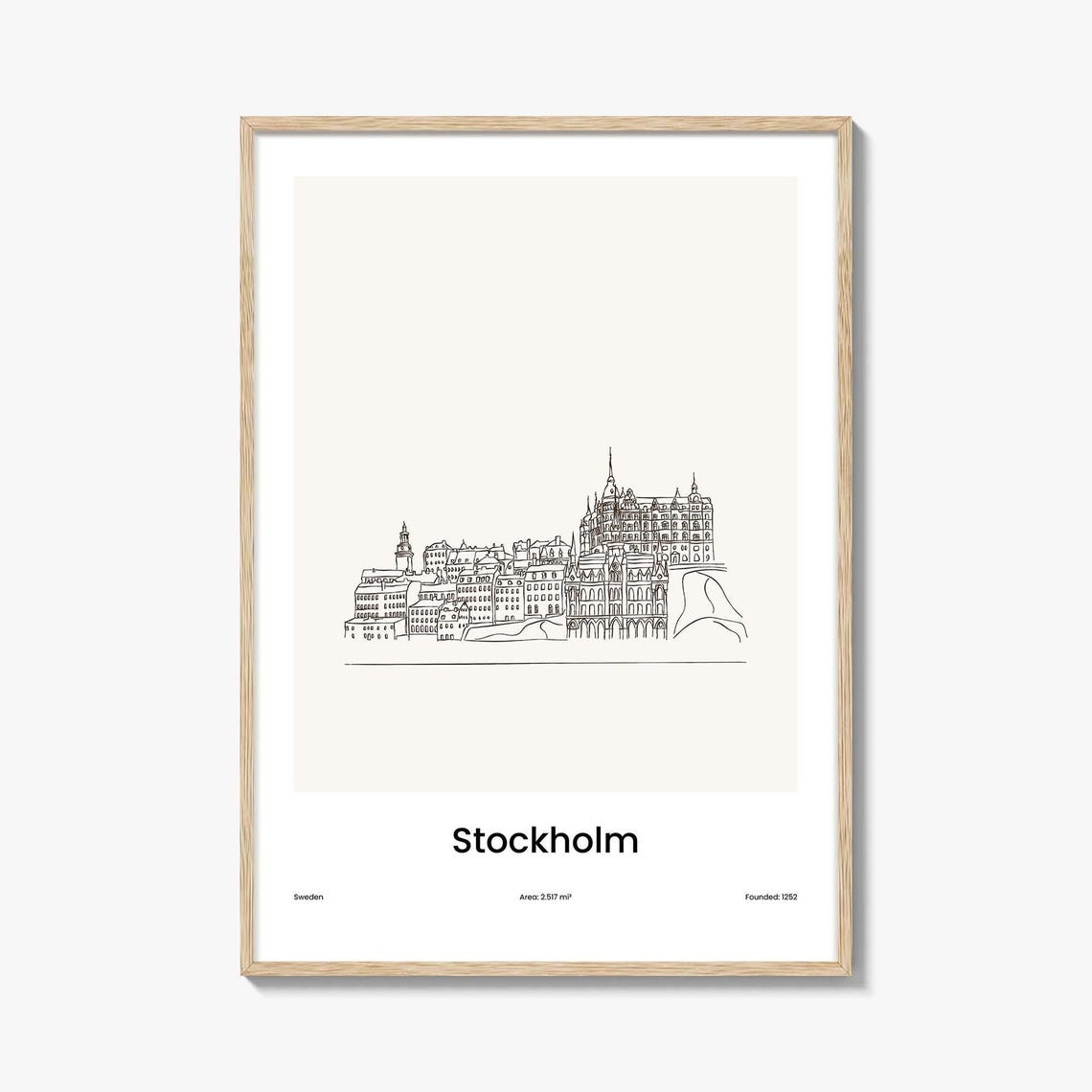 Stockholm Sweden Minimalist Line Drawing Old Town Skyline Poster