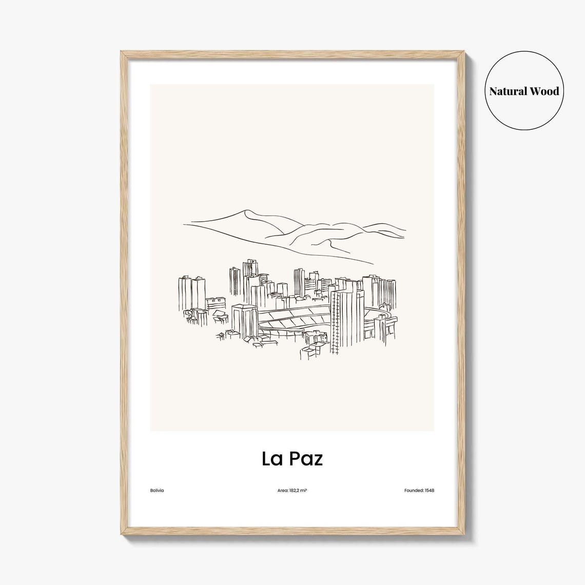 La Paz Bolivia Minimalist Line Drawing Mountain Skyline Poster - Image 2