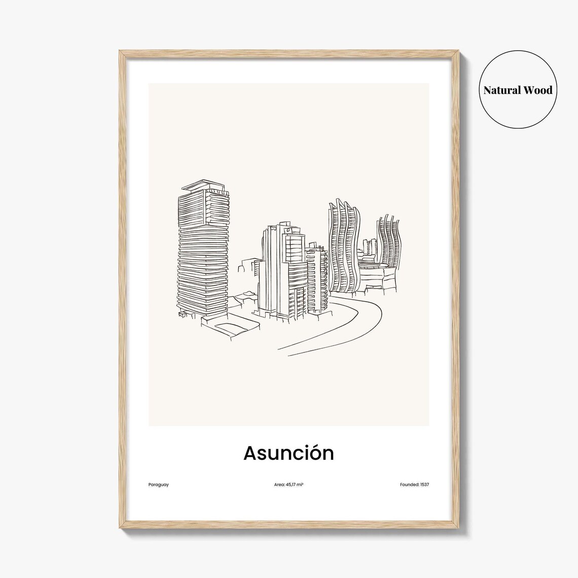 Asunción Paraguay High Rise Skyline Minimalist Line Drawing Poster - Image 2