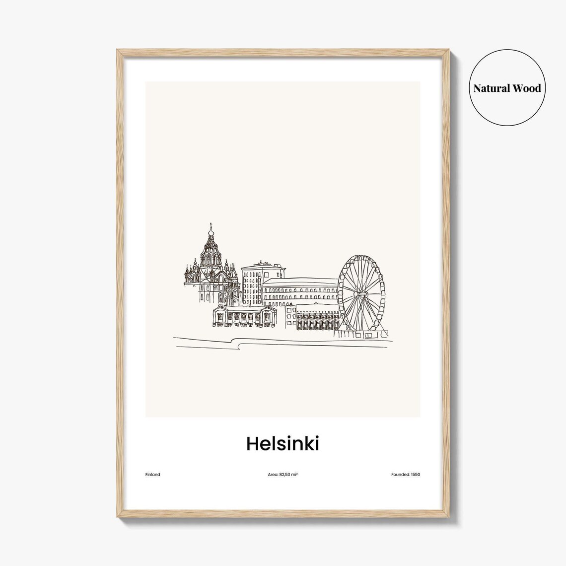 Helsinki Finland Cathedral Skywheel One Line Skyline Art Poster - Image 2