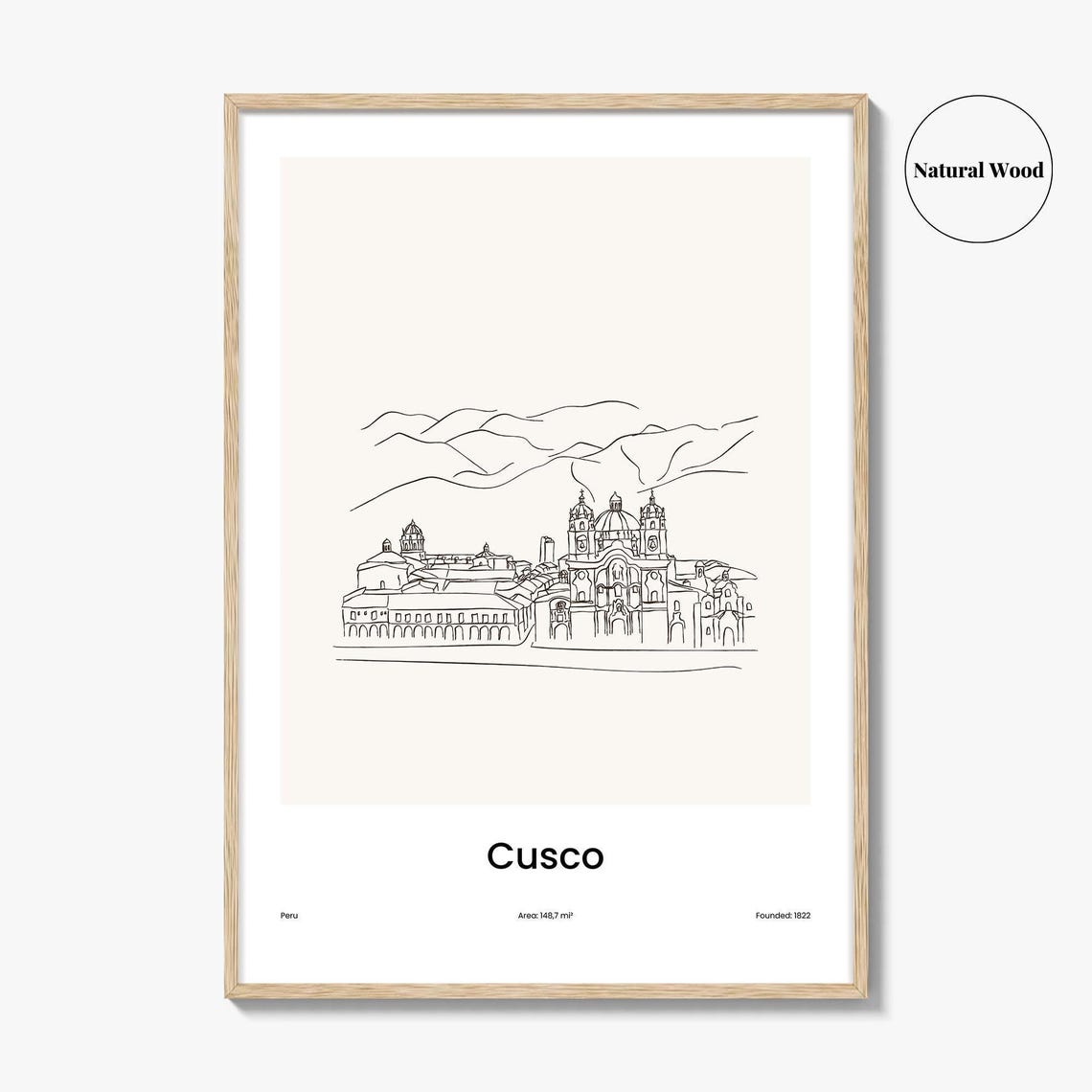 Cusco Peru Historic Cathedral Plaza One Line Minimalist Art Poster - Image 2