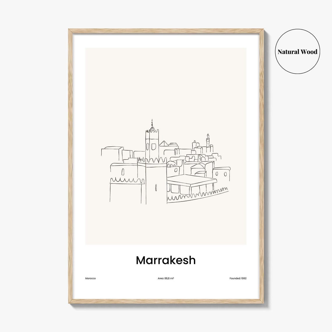 Marrakesh Morocco Minimalist Line Drawing Medina Skyline Poster - Image 2