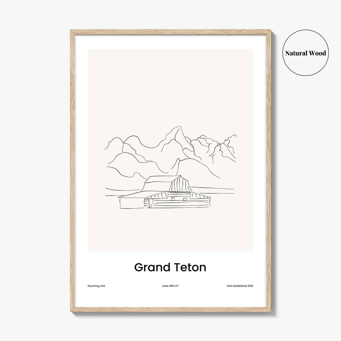 Grand Teton National Park Mountain Line Art Landscape Poster - Image 2