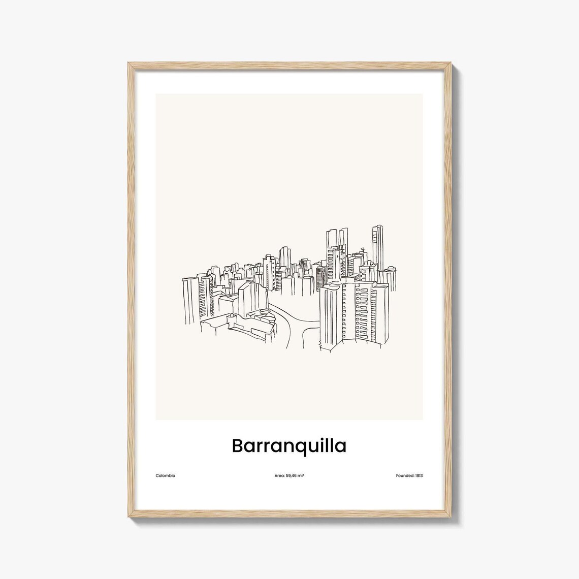 Barranquilla Colombia Caribbean City Skyline One Line Drawing Poster