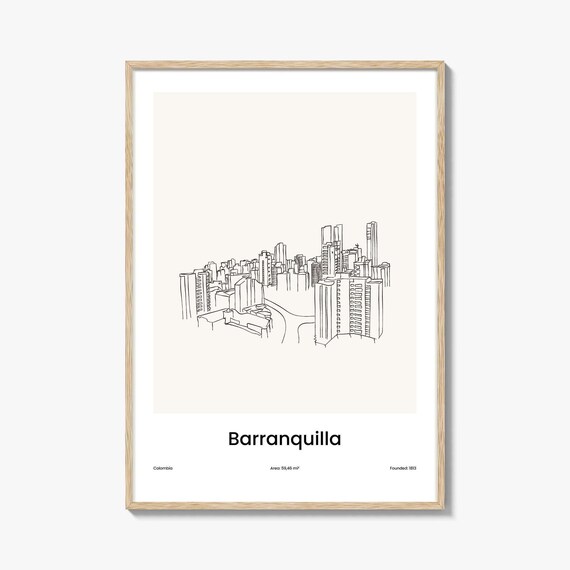 Barranquilla Colombia Caribbean City Skyline One Line Drawing Poster