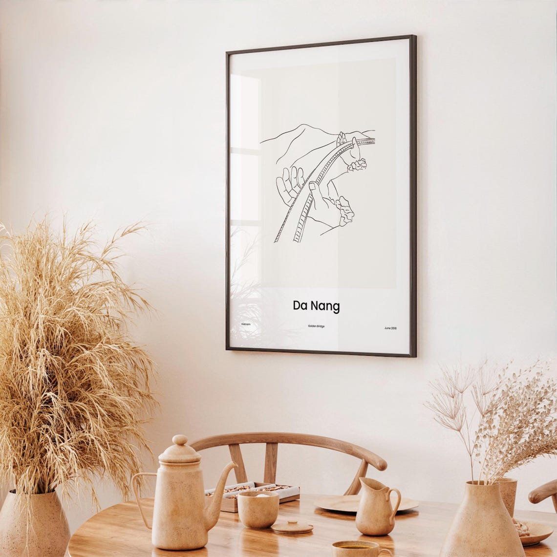 Da Nang Vietnam Golden Bridge Minimalist Line Drawing Poster - Image 3