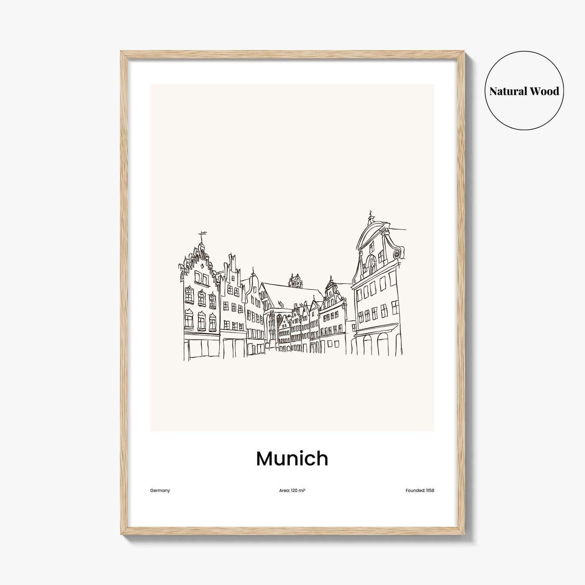 Munich Germany Old Town Facades One Line Minimalist Drawing Poster - Image 2