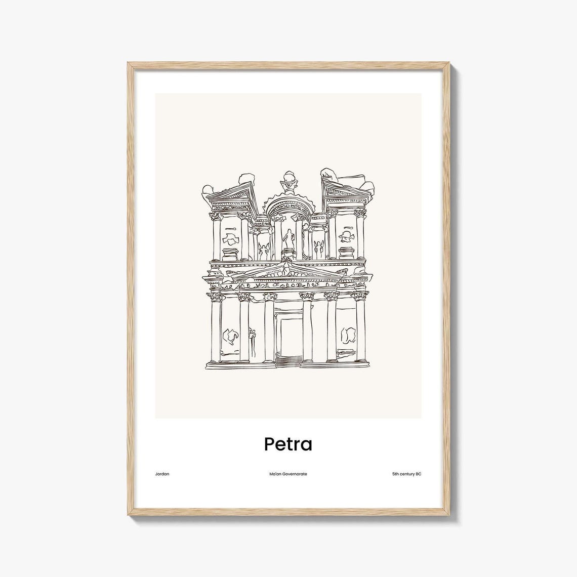 Petra Jordan Treasury Facade One Line Drawing Artwork Poster