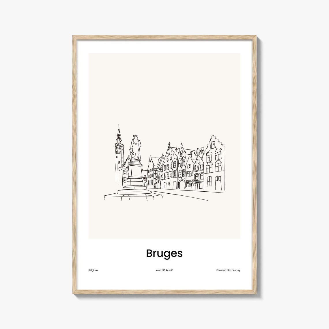 Bruges Belgium Minimalist Line Drawing Old Town Square Poster