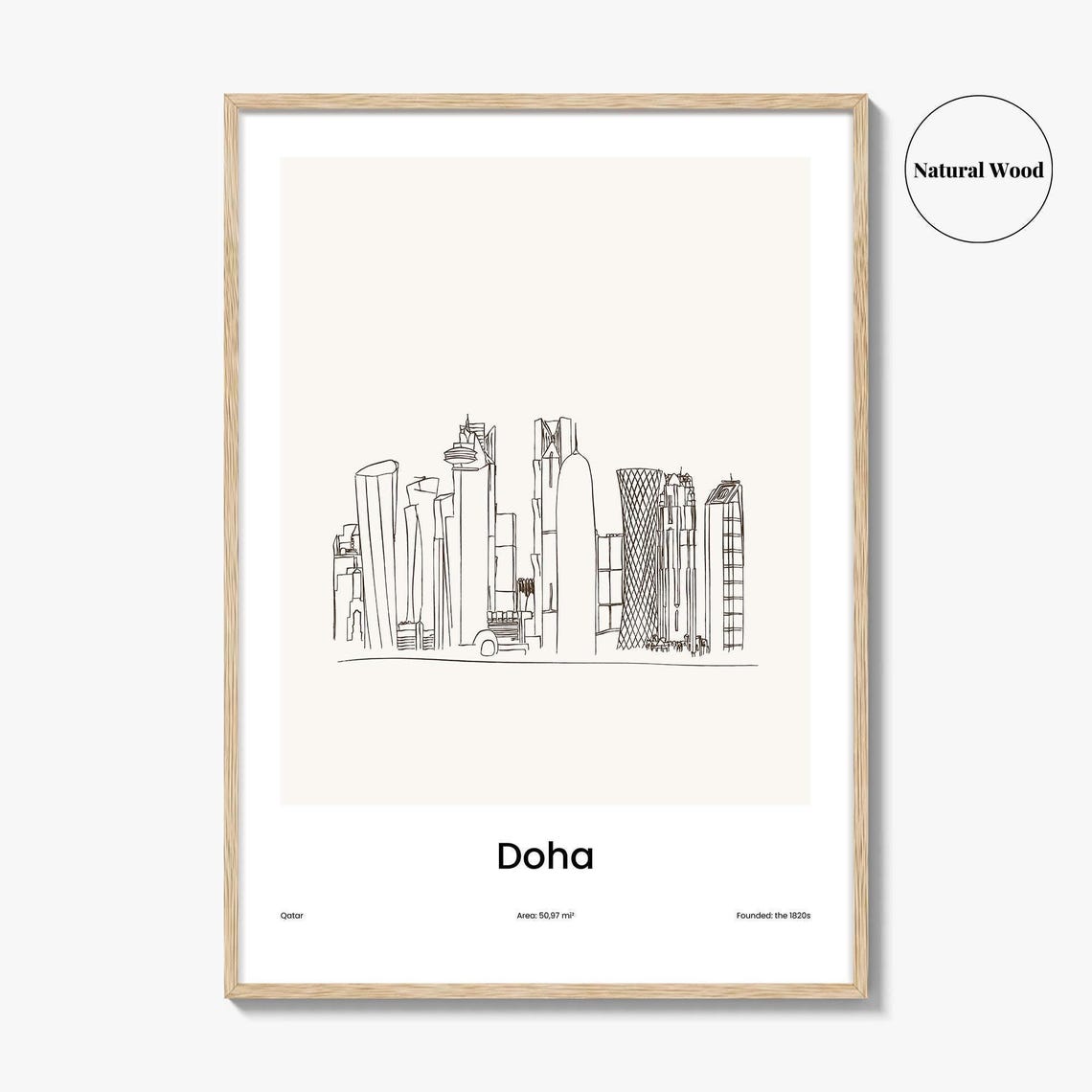 Doha Qatar Modern Downtown Skyline Minimalist Line Drawing Poster - Image 2