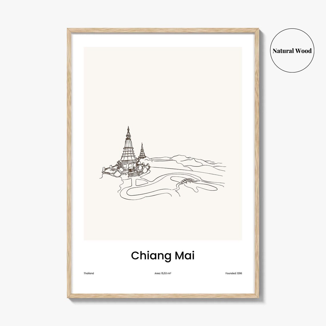 Chiang Mai Thailand Temple One Line Minimalist Travel Poster - Image 2