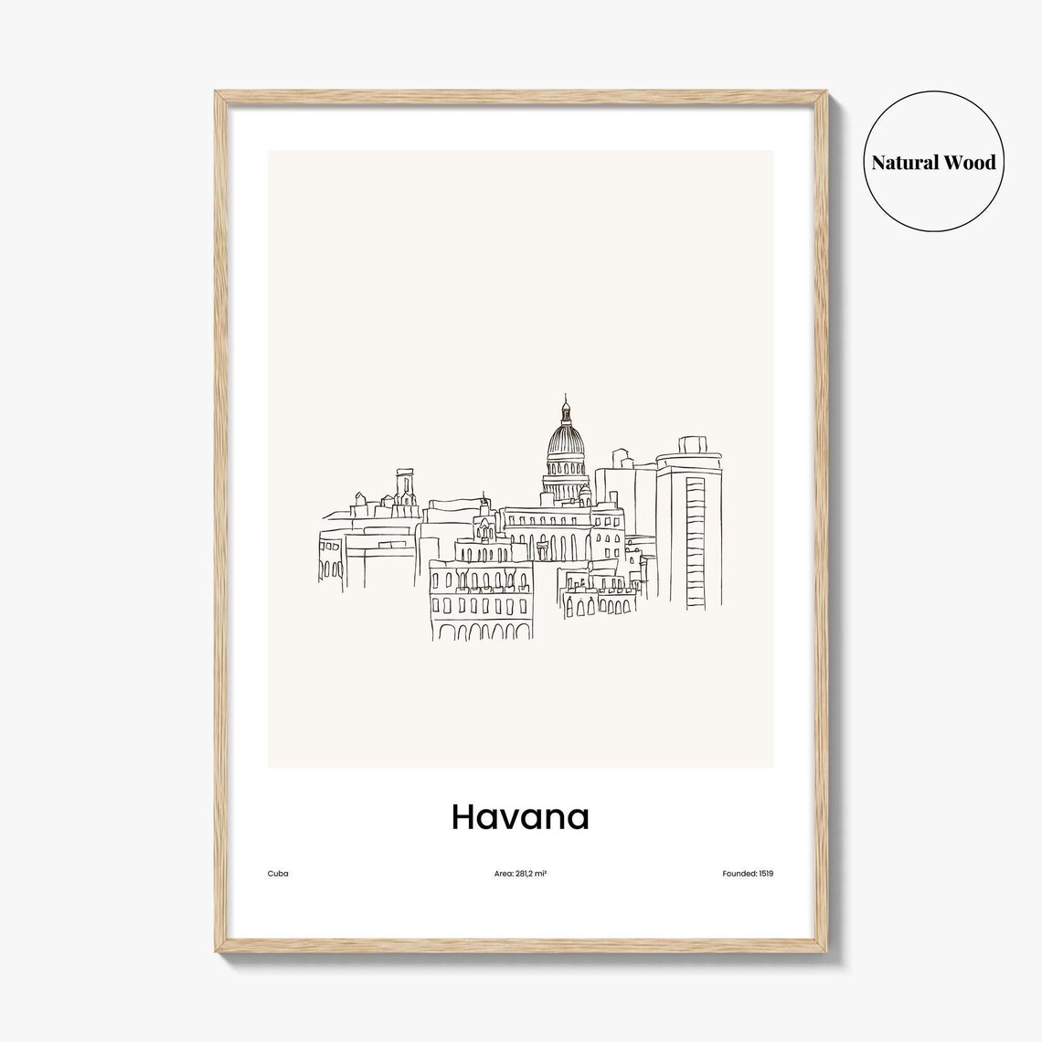 Havana Cuba Minimalist Line Drawing City Skyline Travel Poster - Image 2