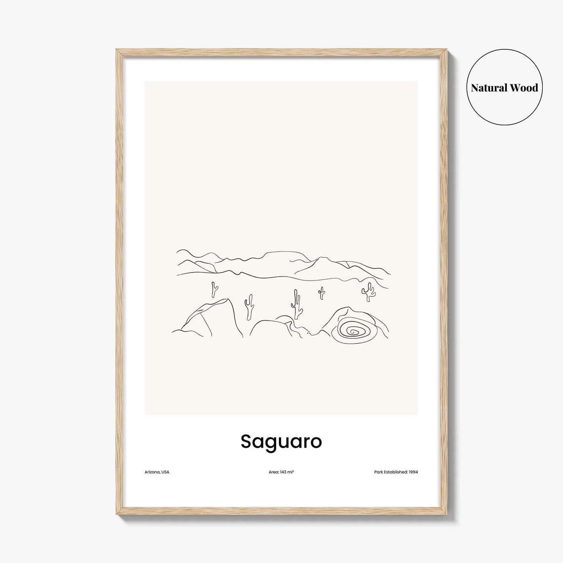 Saguaro Arizona Desert Cactus Line Drawing Minimalist Art Poster - Image 2