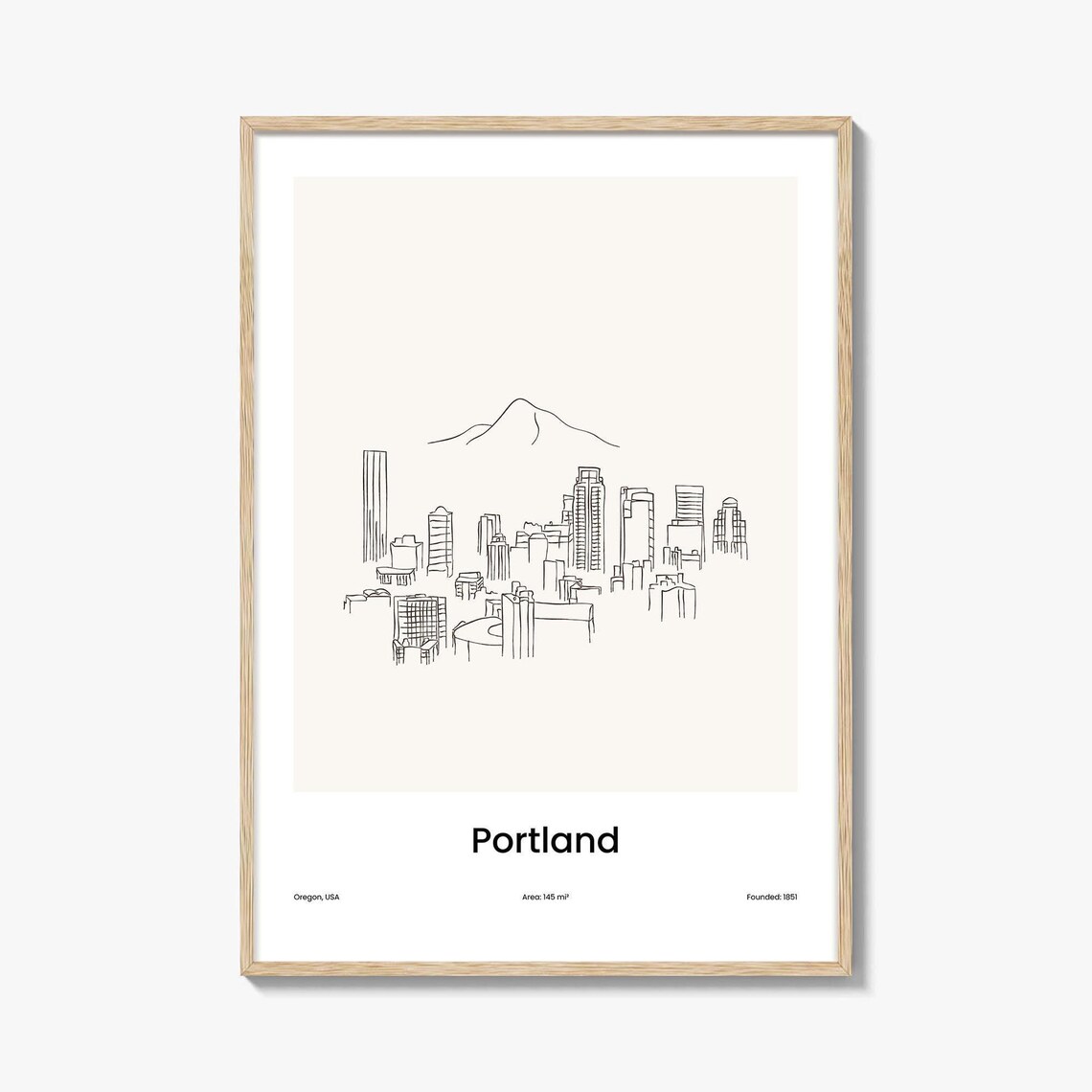 Portland Oregon One Line Skyline Mount Hood Minimalist Poster