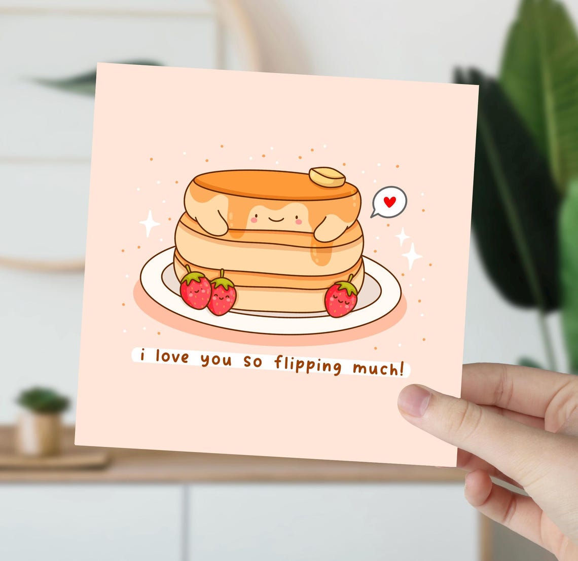 Cute Pancake Stack I Love You So Flipping Much Card Kawaii Print - Image 5
