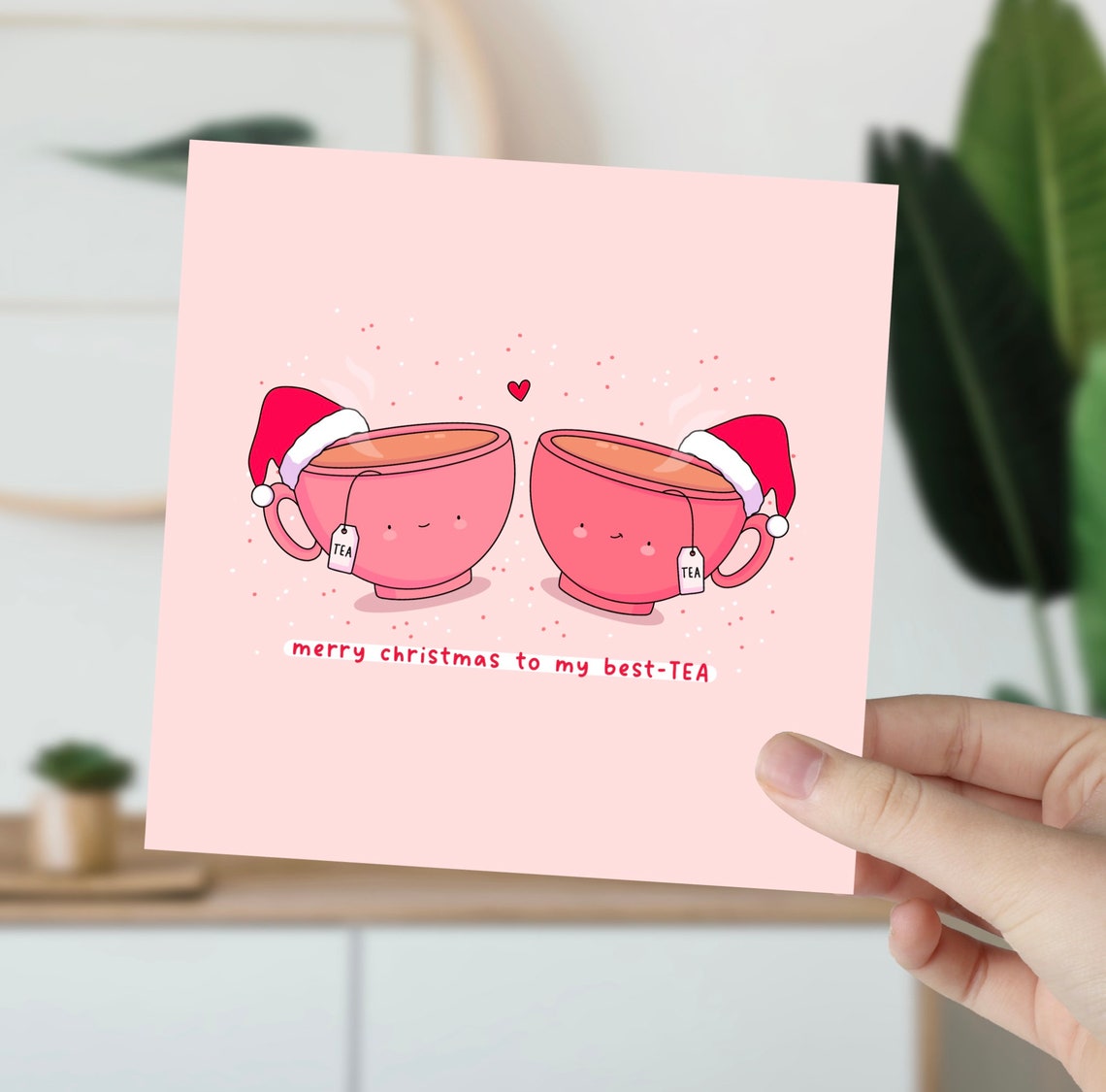 Kawaii Pink Teacup Christmas Pun Poster with Best Tea Santa Hats - Image 5