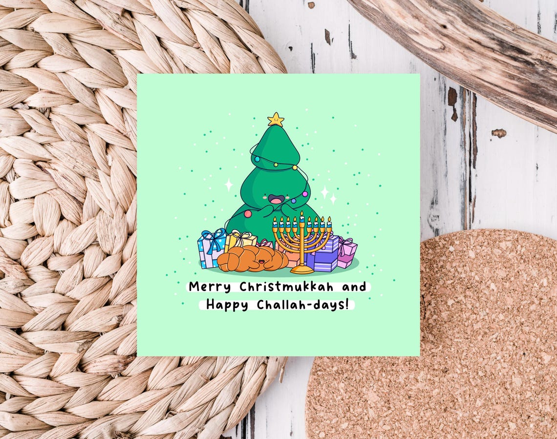Christmas Tree Menorah Merry Christmukkah Happy Challah-Days Wall Art - Image 4