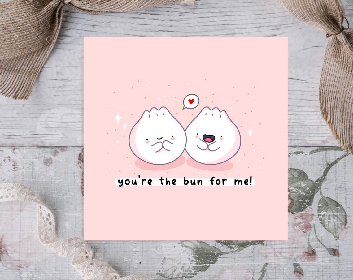 Kawaii You Are the Bun for Me Bao Dumpling Pun Love Art Print - Image 2