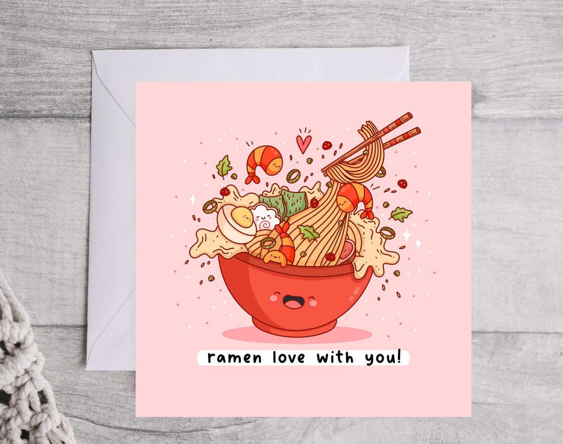 Kawaii Ramen Bowl Love Pun Poster with Noodles Shrimp and Egg - Image 3