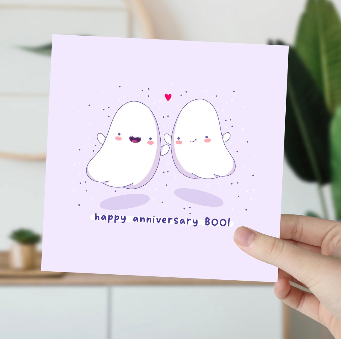 Happy Anniversary Boo Kawaii Ghost Couple Love Card Gift Poster - Image 4