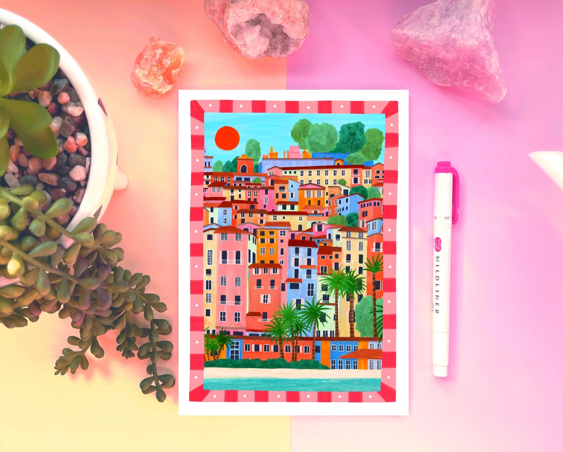 French Riviera Art Print Menton Art Print France Wall Art Travel Print Travel Poster France Art Print - Image 4