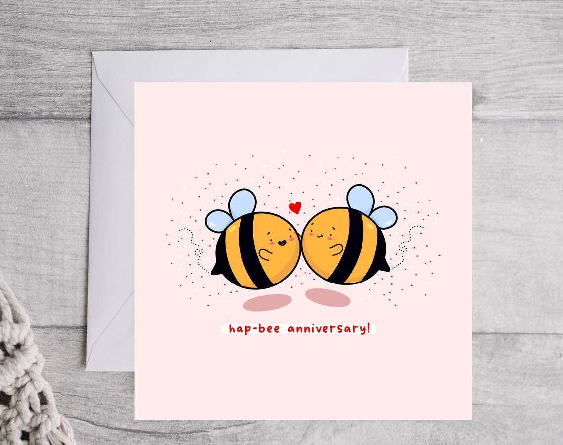 Kawaii Bumble Bees Hap-Bee Anniversary Sweet Love Card Art Print - Image 2