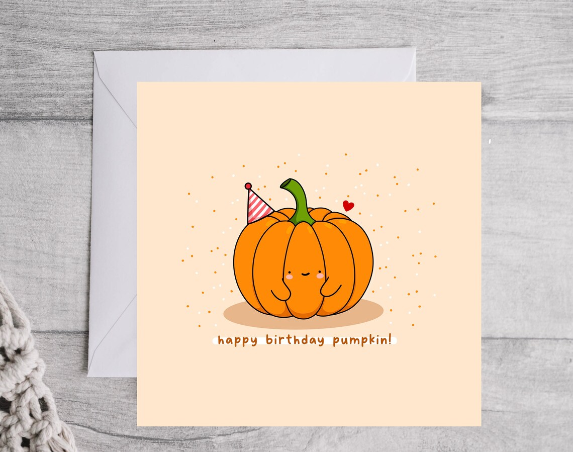 Happy Birthday Pumpkin Card, Kawaii Birthday Card - Image 4