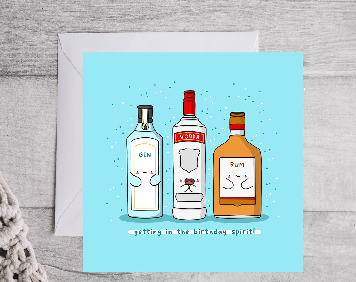 Getting in the Birthday Spirit Funny Liquor Card Blue Poster - Image 2