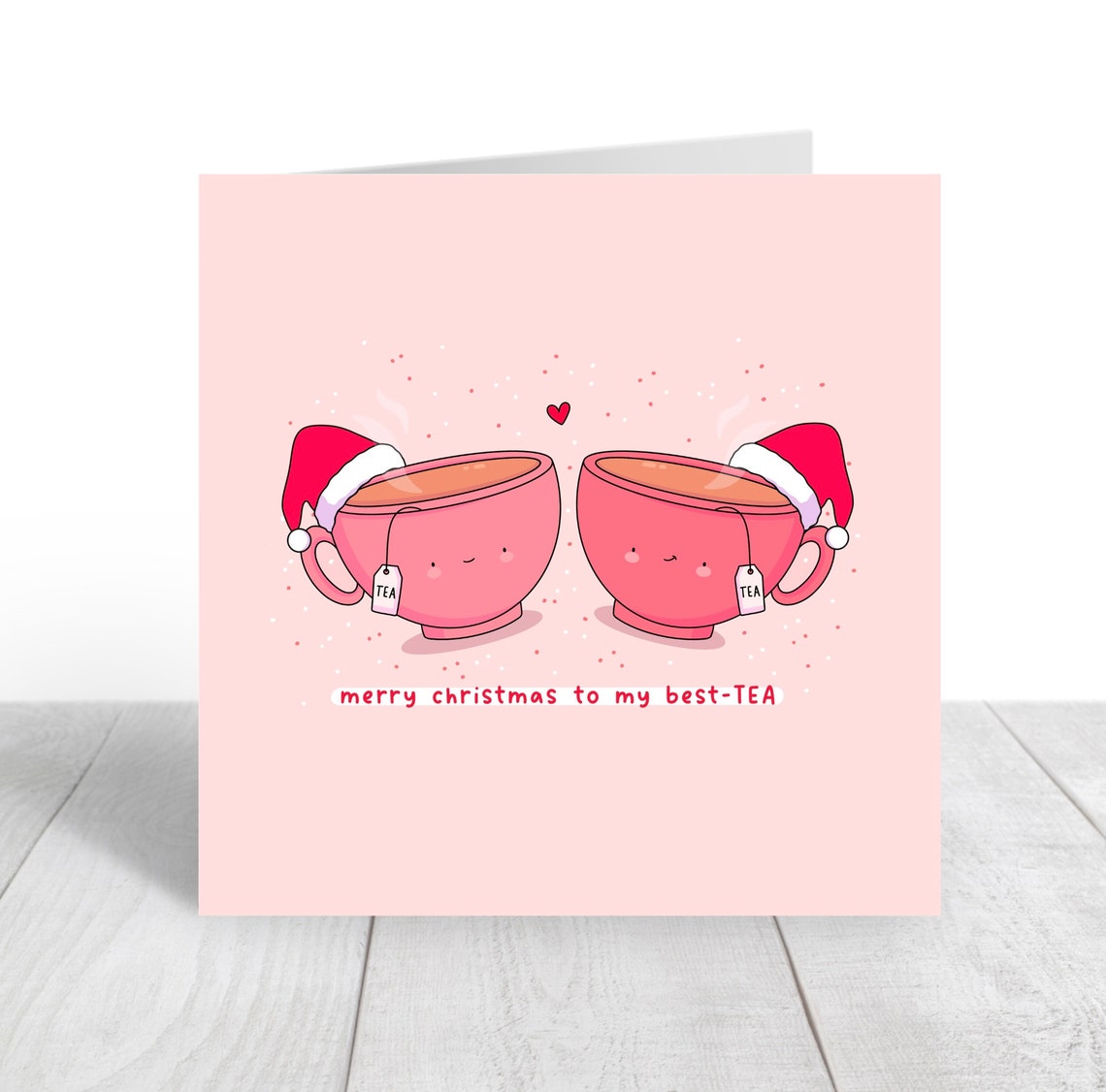 Kawaii Pink Teacup Christmas Pun Poster with Best Tea Santa Hats - Image 4