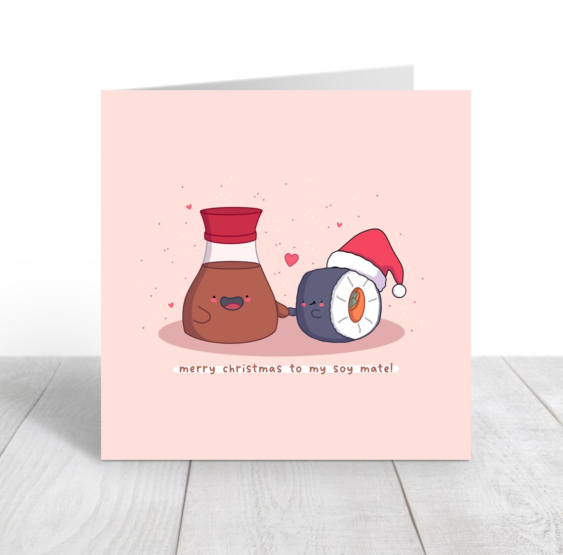 Merry Christmas to My Soy Mate Kawaii Sushi Holiday Card Poster - Image 2