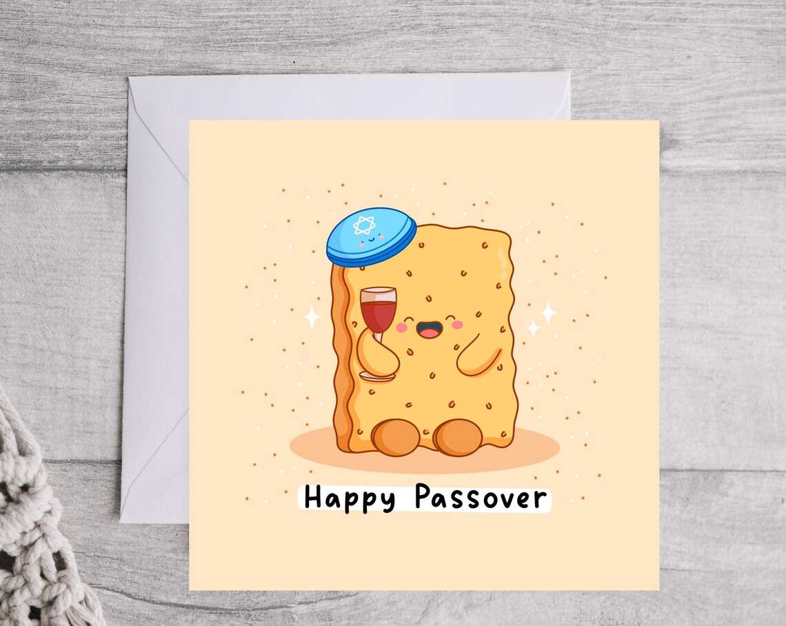 Happy Passover Cute Matzo and Wine Holiday Greeting Card Art Poster - Image 3