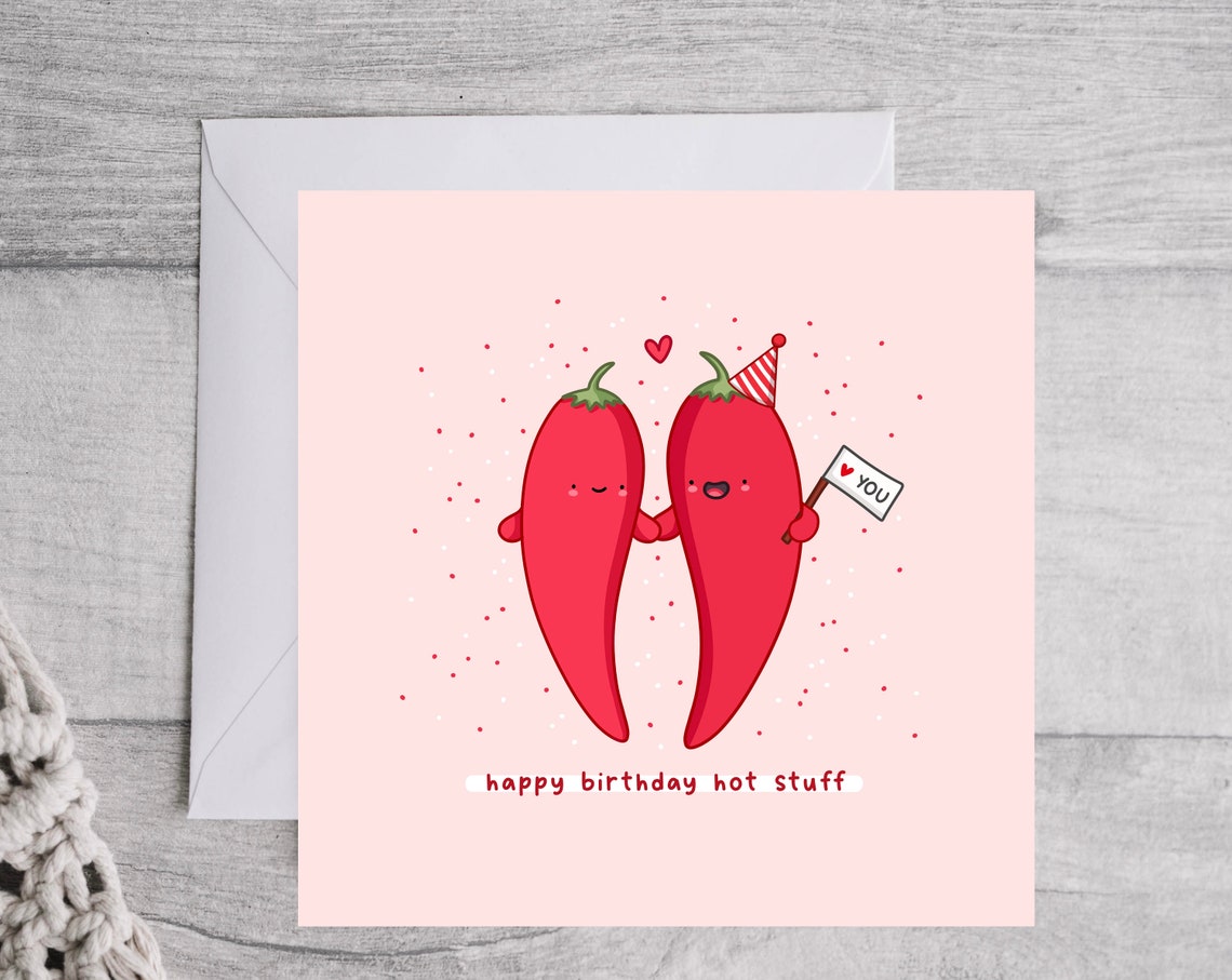 Red Chilli Pepper Pair Happy Birthday Hot Stuff Love Pun Wall Art - Image 4