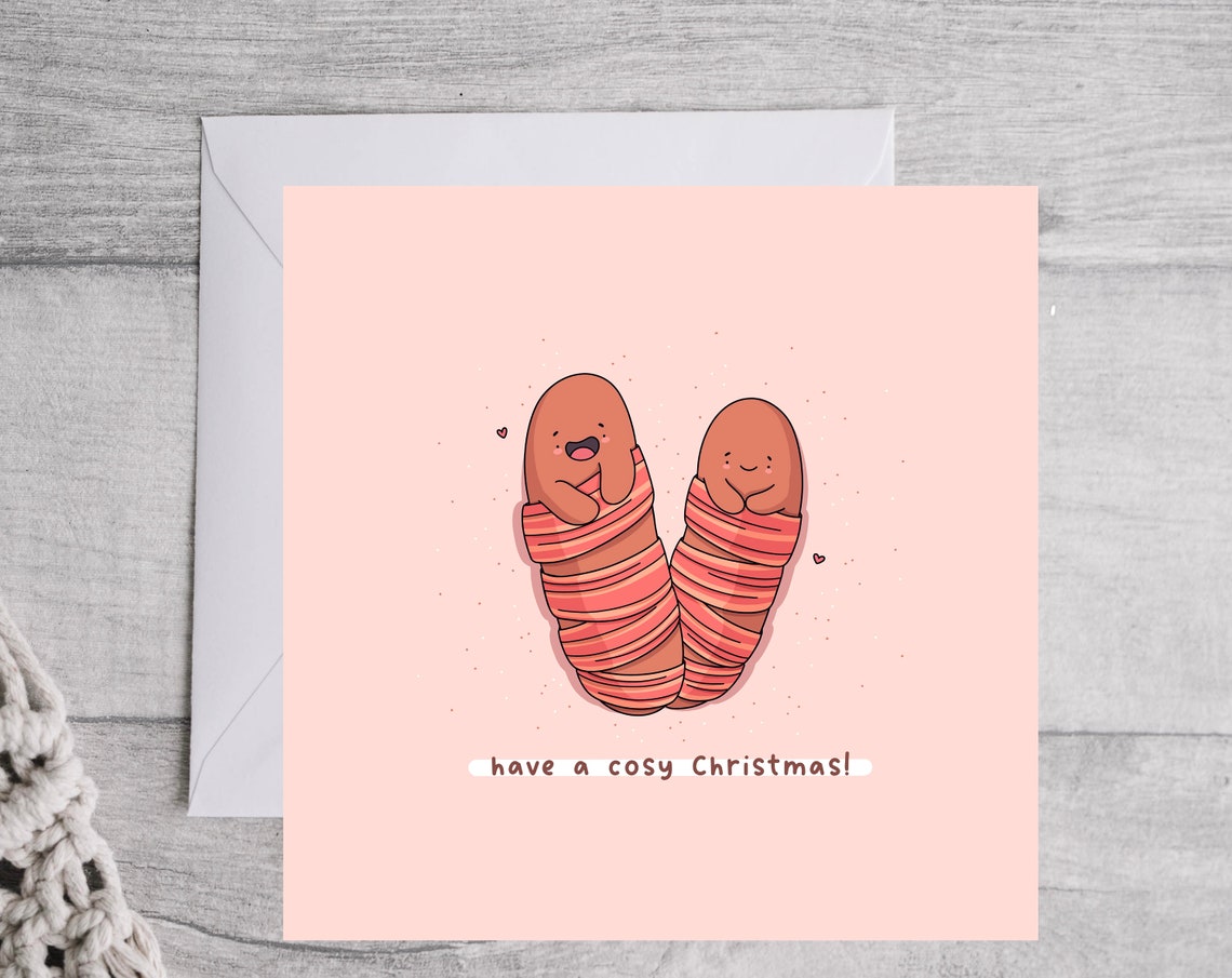 Cute Pigs In Blankets Have A Cosy Christmas Kawaii Card Wall Art - Image 3