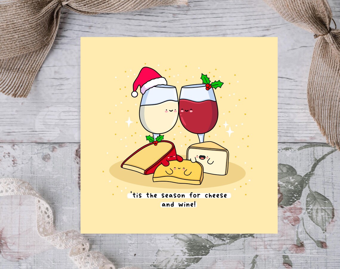 Cheese and Wine Christmas Poster, Punny Holiday Art - Image 2