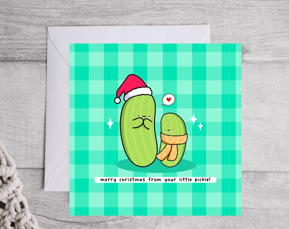 Merry Christmas From Your Little Pickle Kawaii Illustrated Card Print - Image 3