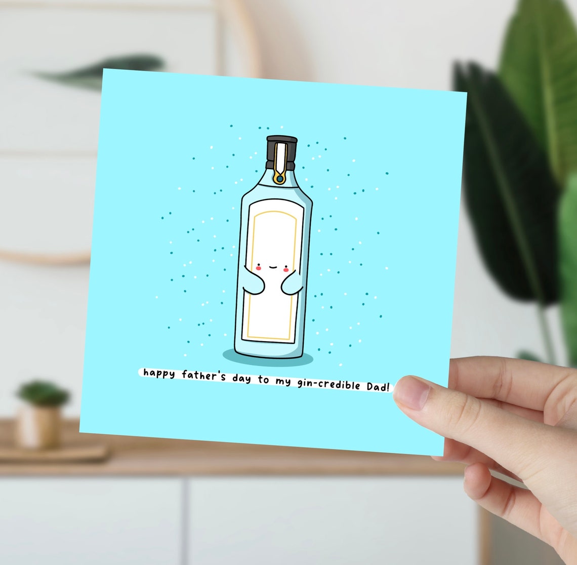 Kawaii Gin Bottle Happy Fathers Day Gin-Credible Dad Pun Wall Art - Image 6
