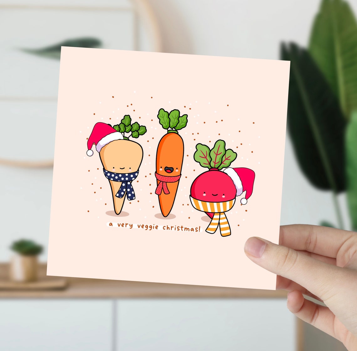 Kawaii Veggie Christmas Pun Poster with Carrot Radish Santa Hats - Image 5