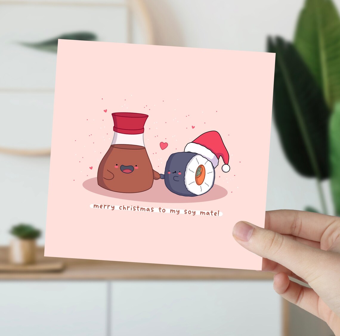 Merry Christmas to My Soy Mate Kawaii Sushi Holiday Card Poster - Image 4
