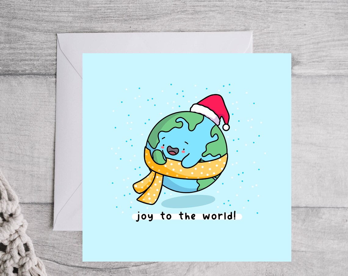 Joy To The World Cute Earth Globe Christmas Illustrated Card Print - Image 4