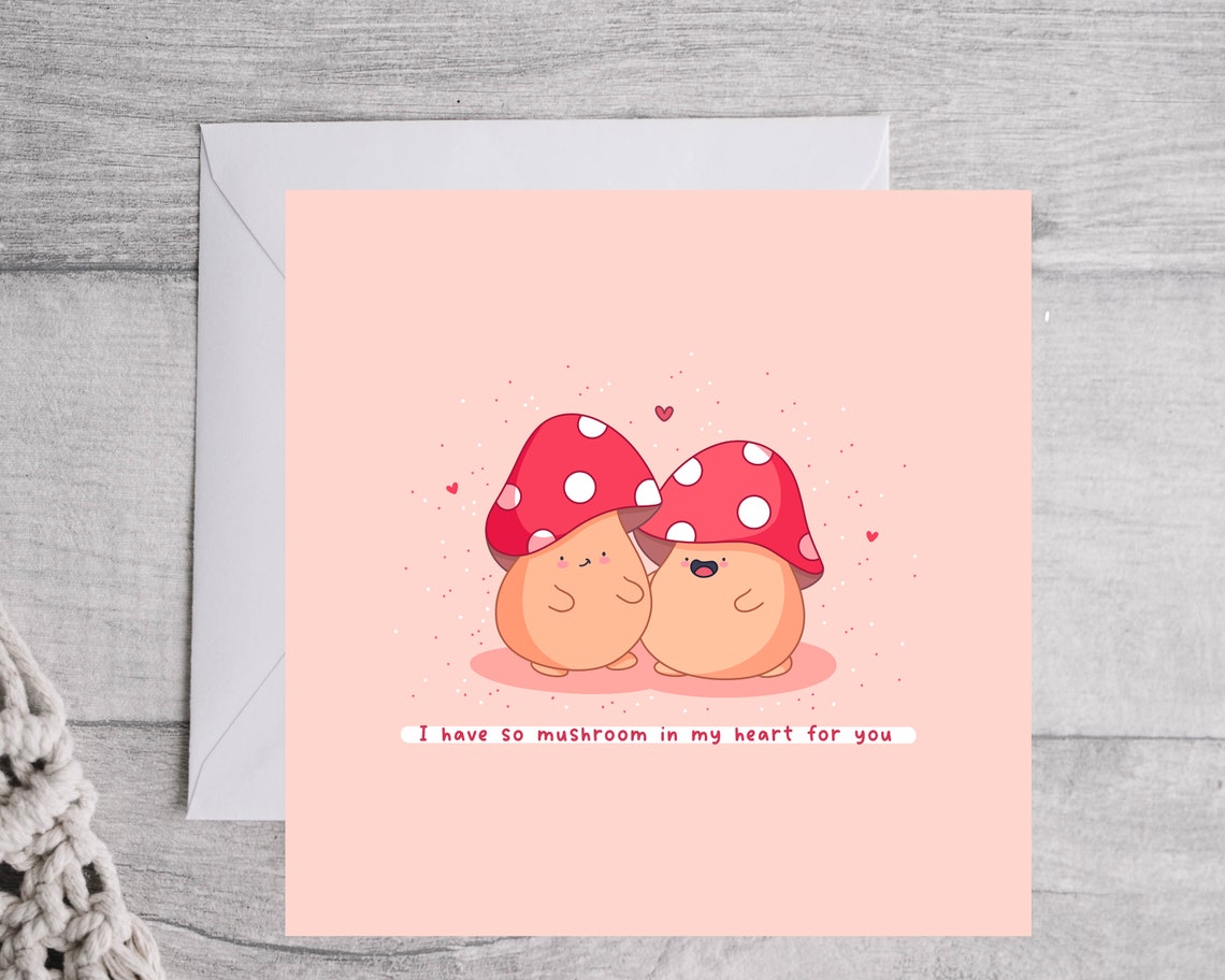 Cute Mushroom Couple So Mushroom in My Heart Love Card Print - Image 3