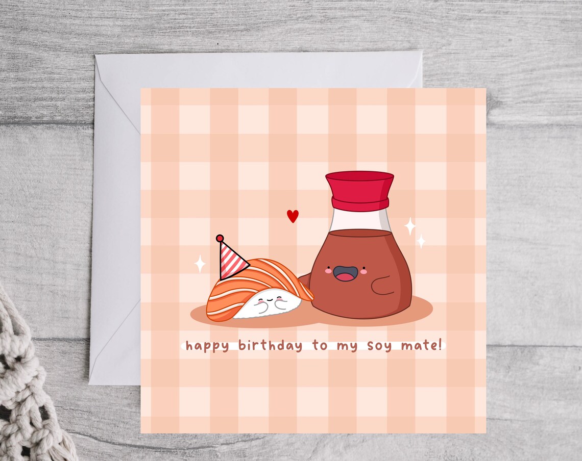 Kawaii Sushi Soy Sauce Bottle Happy Birthday Soy Mate Wall Art - Image 2
