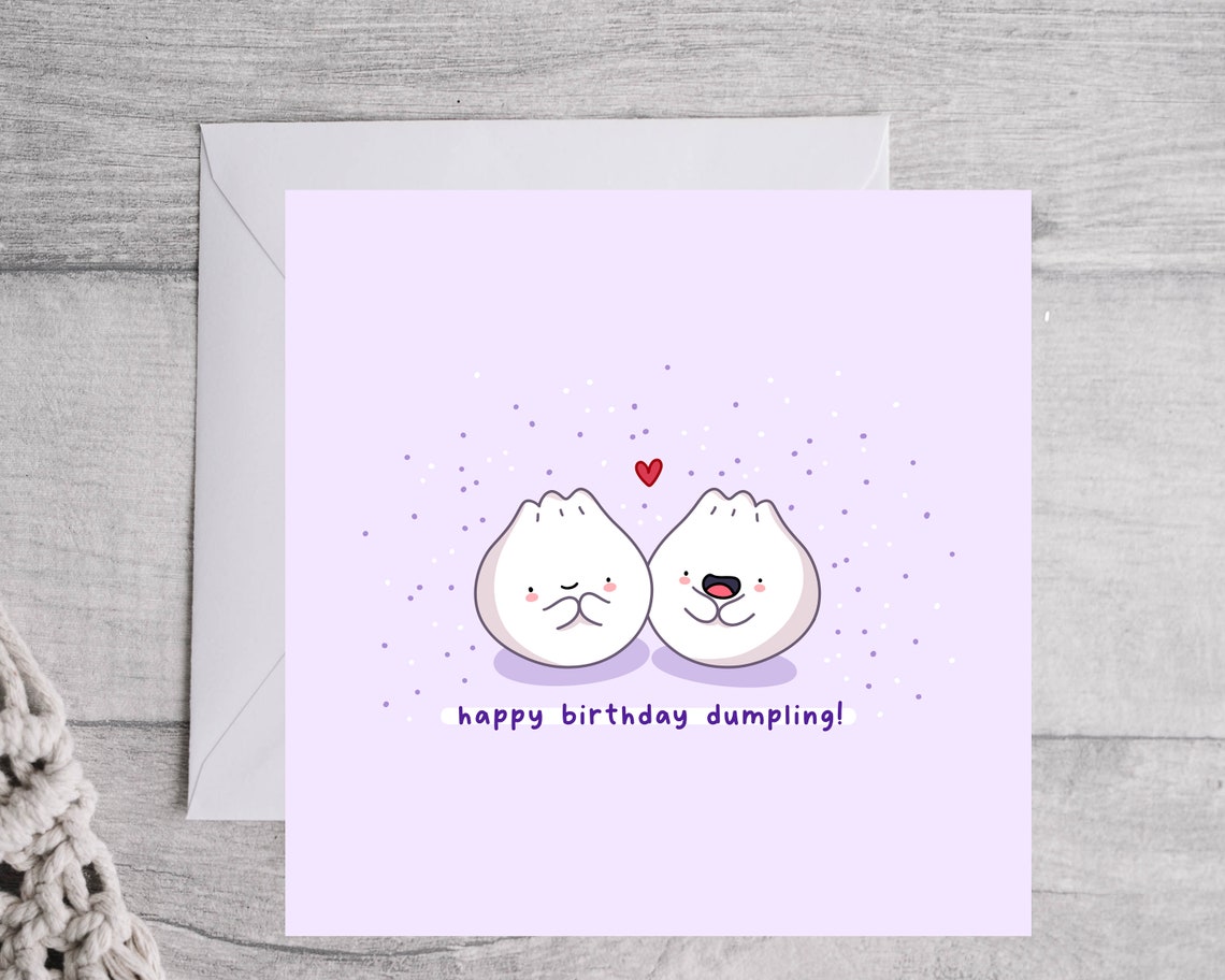 Cute Dumpling Pair Happy Birthday Dumpling Card Kawaii Print - Image 3