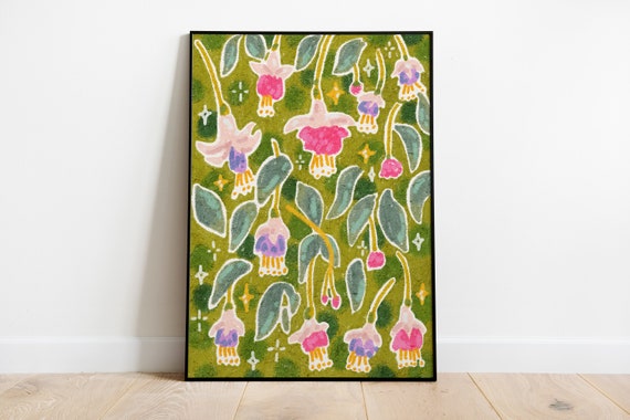 Fuchsia Flower Abstract Oil Pastel Art Print