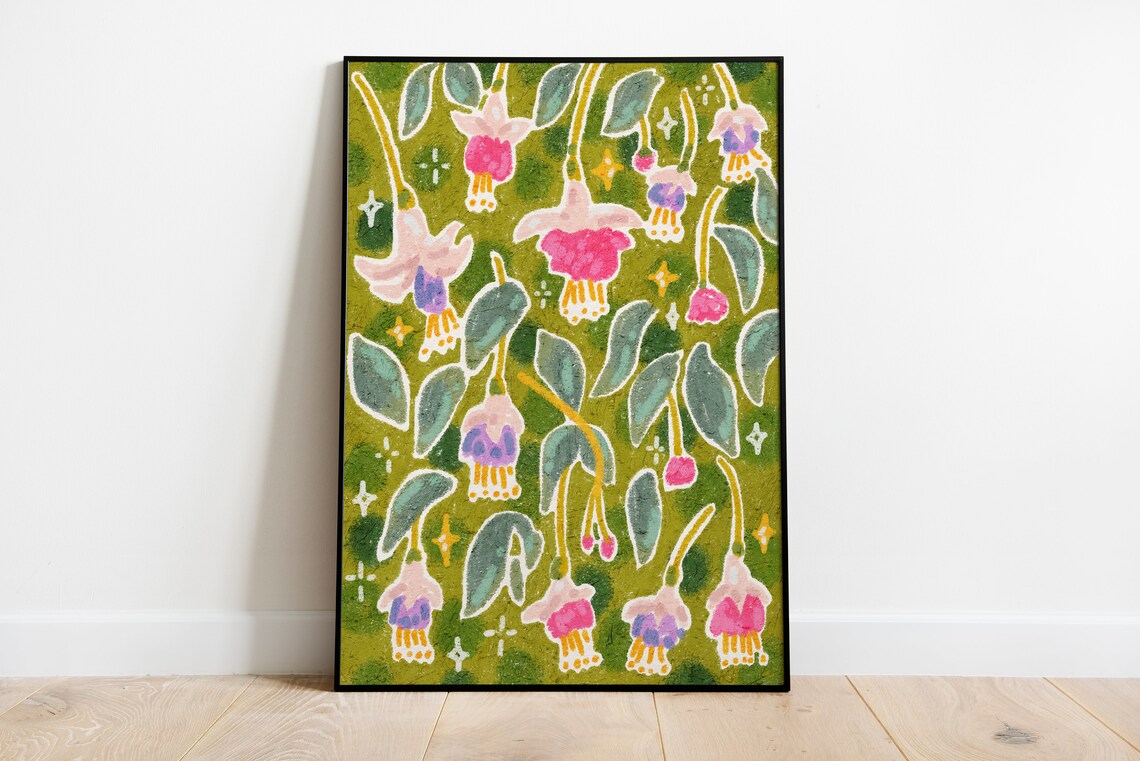 Fuchsia Flower Abstract Oil Pastel Art Print