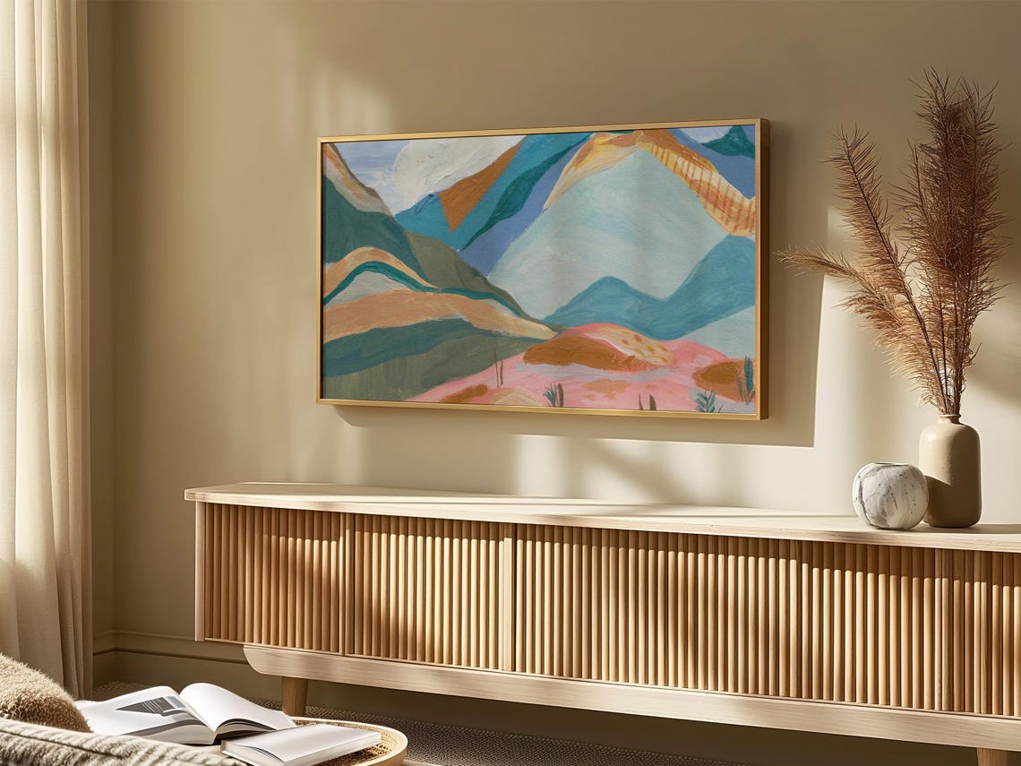 Mountain Gouache Painting Tv Art Colorful Scenery