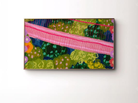 Pink Bridge Tv Art Colorful Scenery Painting
