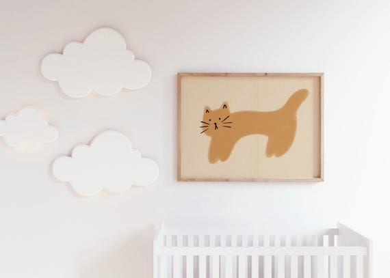 Trendy Cat Nursery Art Print, Eclectic Kids Decor