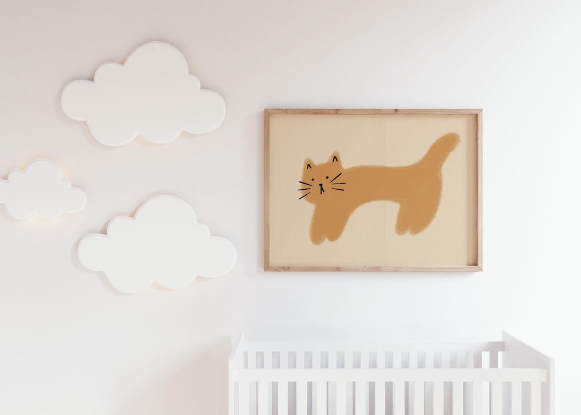 Trendy Cat Nursery Art Print, Eclectic Kids Decor