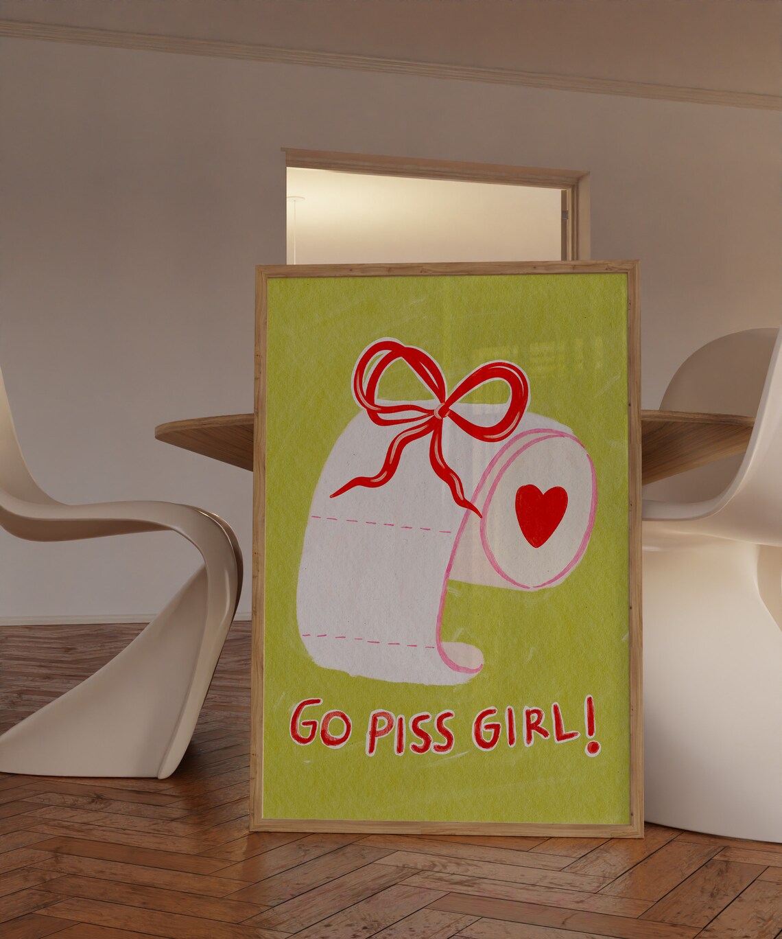 Go Piss Girl Funny Toilet Paper Coquette Bathroom Humor Poster
