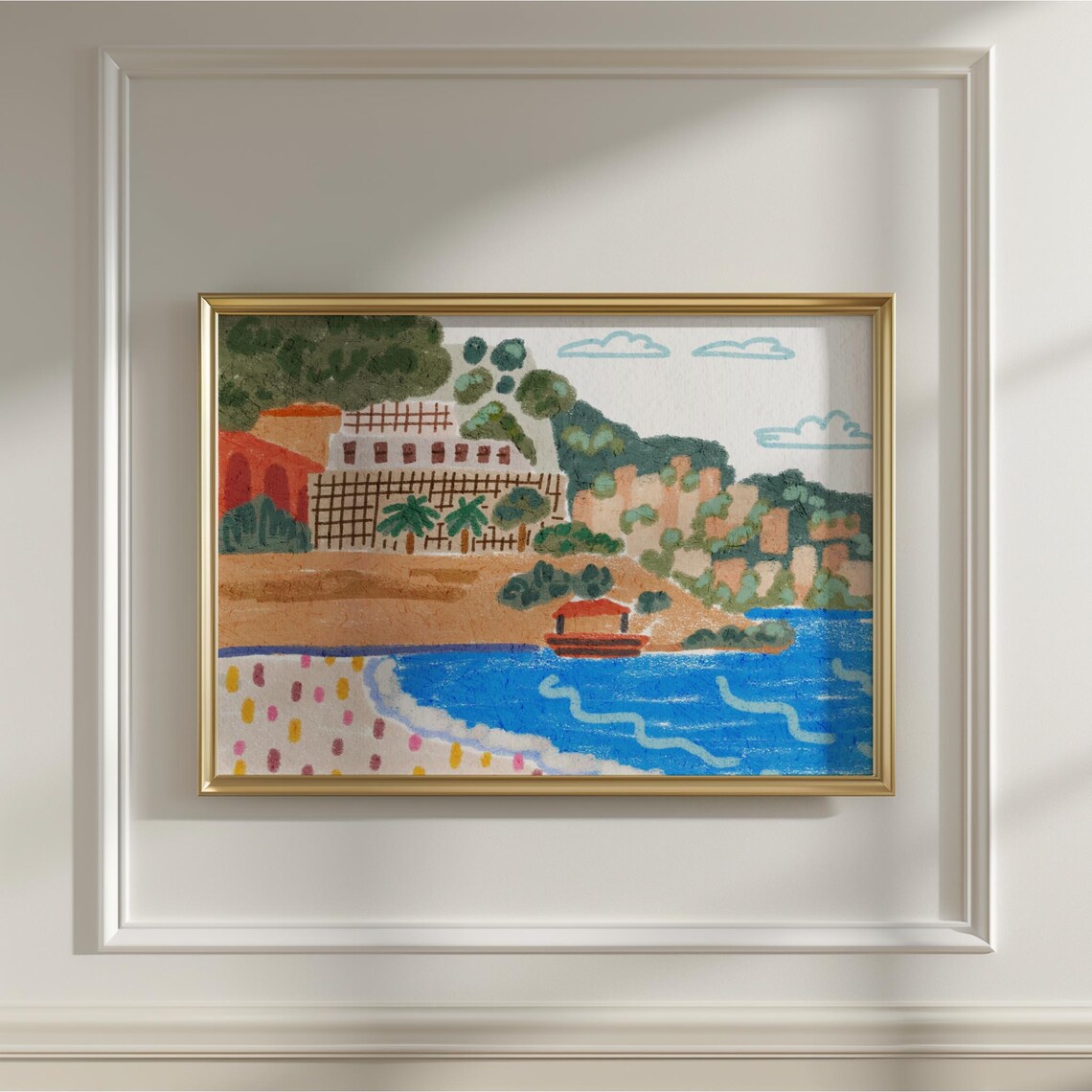French Riviera Handdrawn Seascape, Travel Poster